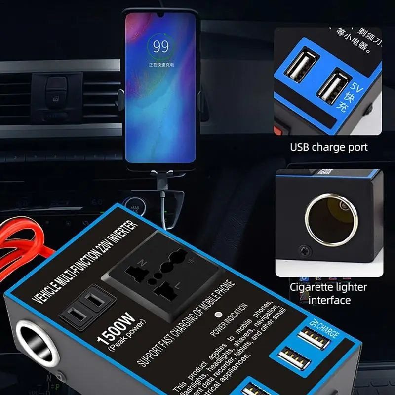 Convertisseur AutoPower pour voiture, prises secteur et quatre ports USB